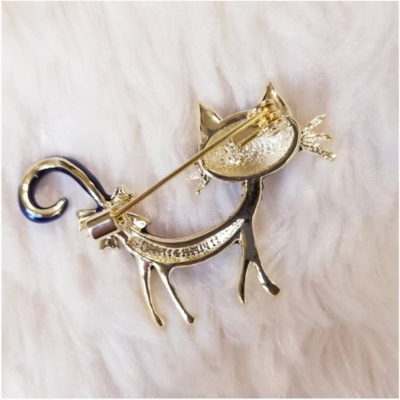 NEW Exquisite 18K Gold Czech Rhinestone Cat Brooch - Picture 7 of 8